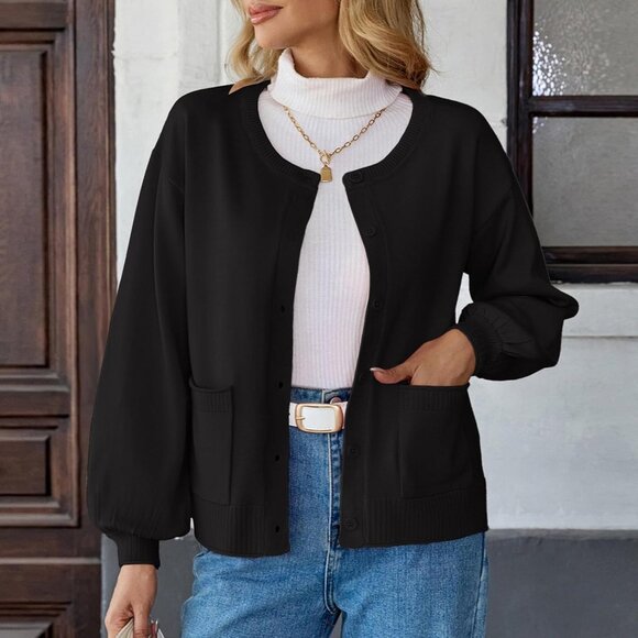 Women's Long Sleeve Knit Cardigan Sweater Button Ribbed Casual Fall Top - Picture 7 of 7